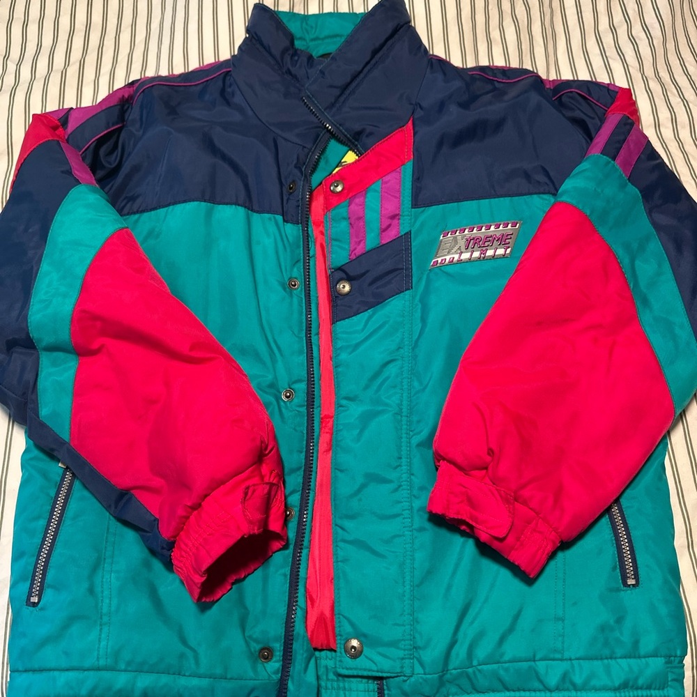 Retro Ski Jacket - super thick and high quality - all zippers work - Large